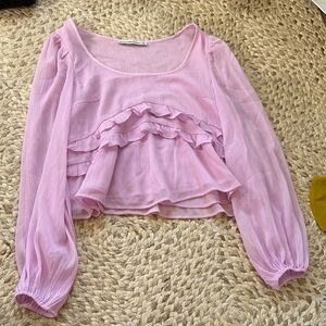 Abercrombie & Fitch Light Pink Ruffle Long-Sleeve Blouse
